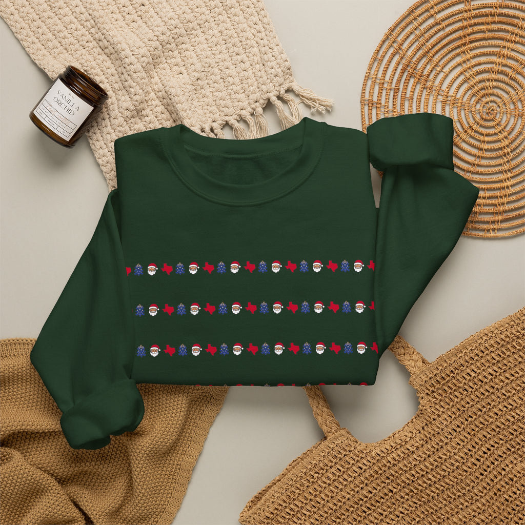 Texas Bluebonnet Christmas Sweater | Classic Christmas Texas BlueBonnet & Santa Clause Pattern Sweatshirt