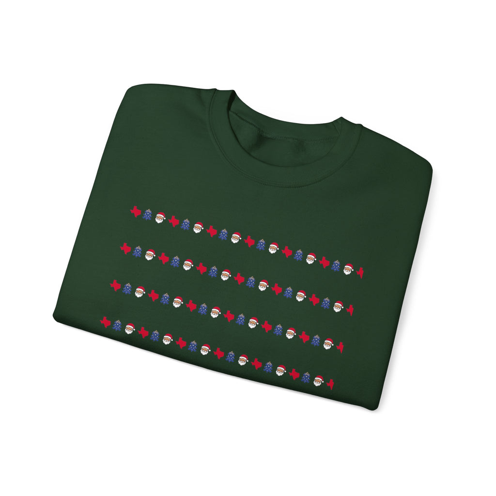 Texas Bluebonnet Christmas Sweater | Classic Christmas Texas BlueBonnet & Santa Clause Pattern Sweatshirt