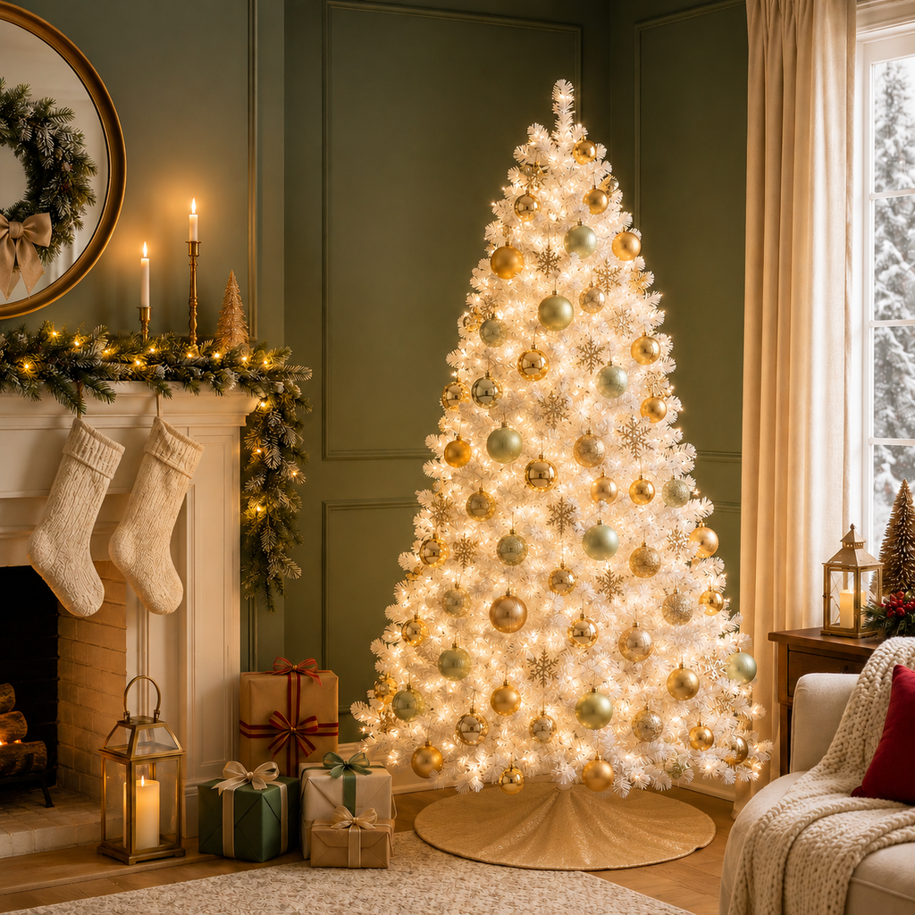 Pre-lit- Solid White Artificial Christmas Tree | 7.5FT -FREE SHIPPING