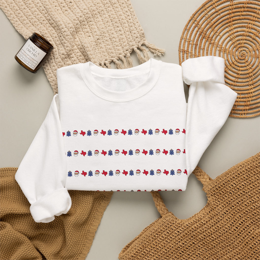 Texas Bluebonnet Christmas Sweater | Classic Christmas Texas BlueBonnet & Santa Clause Pattern Sweatshirt