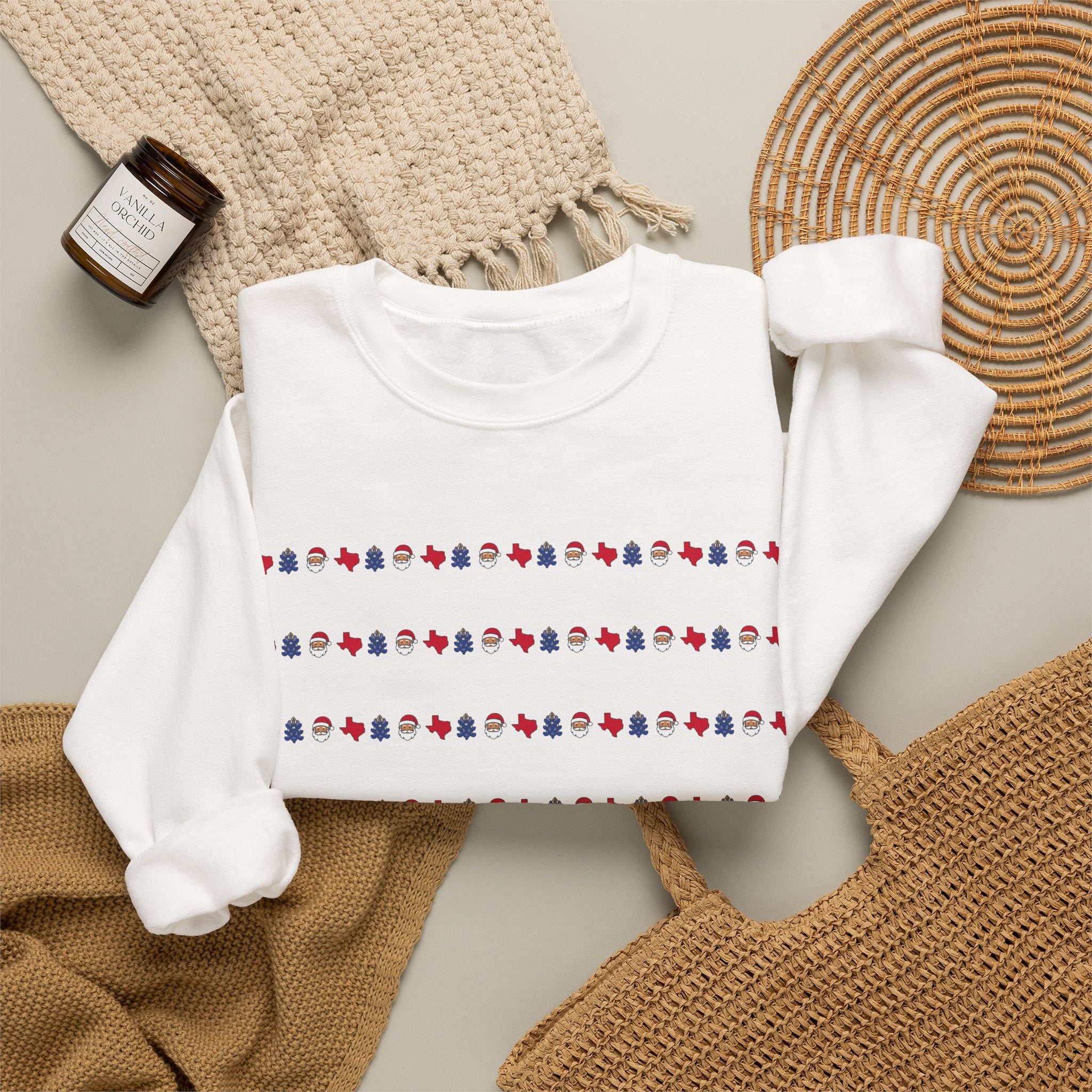 Texas Bluebonnet Christmas Sweater | Classic Christmas Texas BlueBonnet & Santa Clause Pattern Sweatshirt