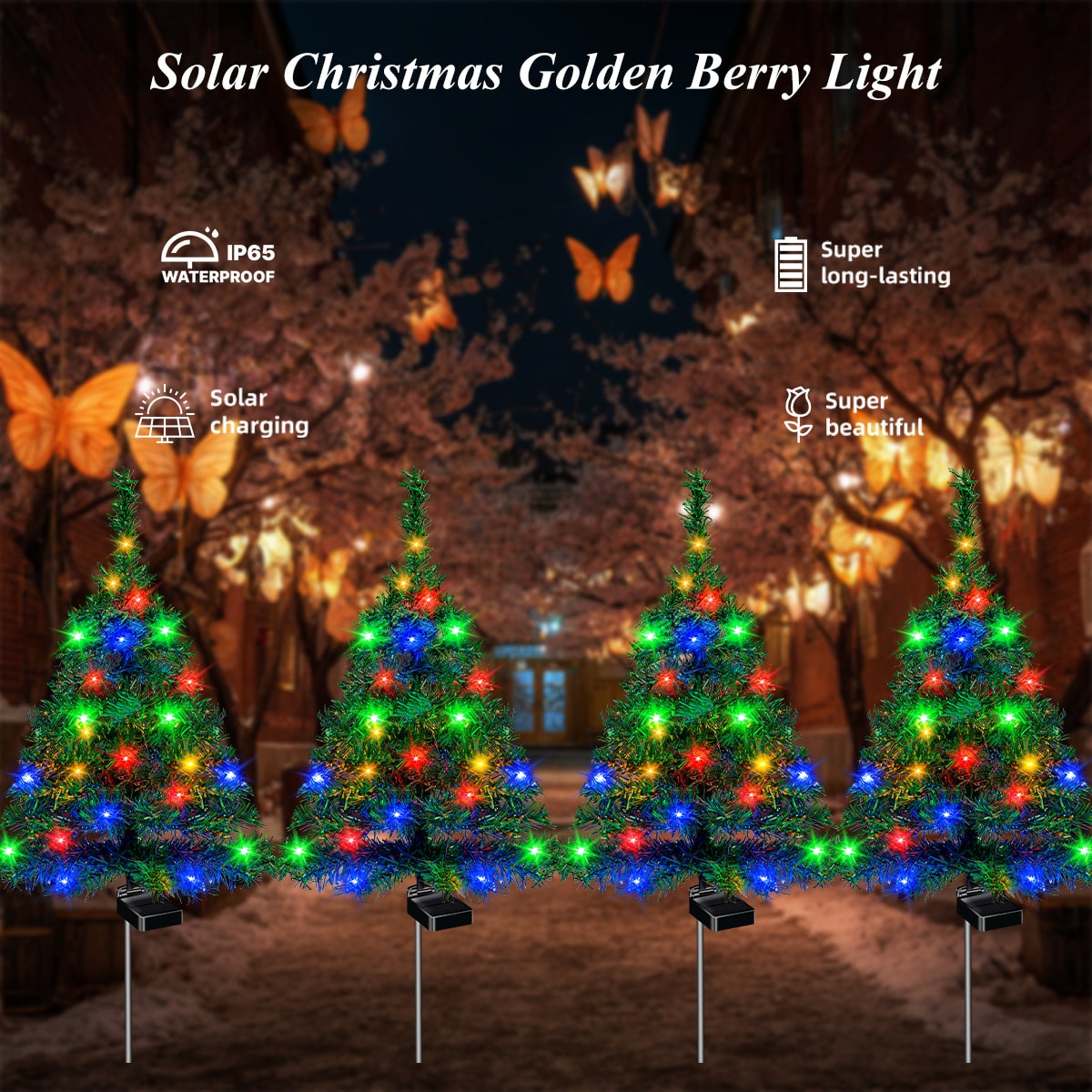 4pcs Sets Of Solar Christmas Tree Lights, Holiday Decorations, Outdoor Courtyards, Gardens, Lawns, Path Lights