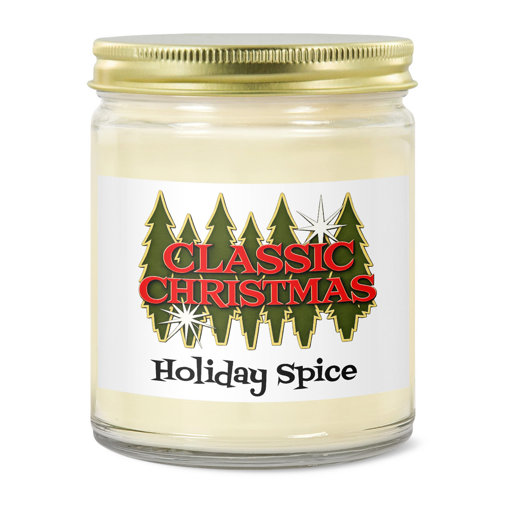 Classic Christmas Holiday Spice Candle | 9oz 100% Soy | 3"x2" Clear Jar w/ Gold Lid