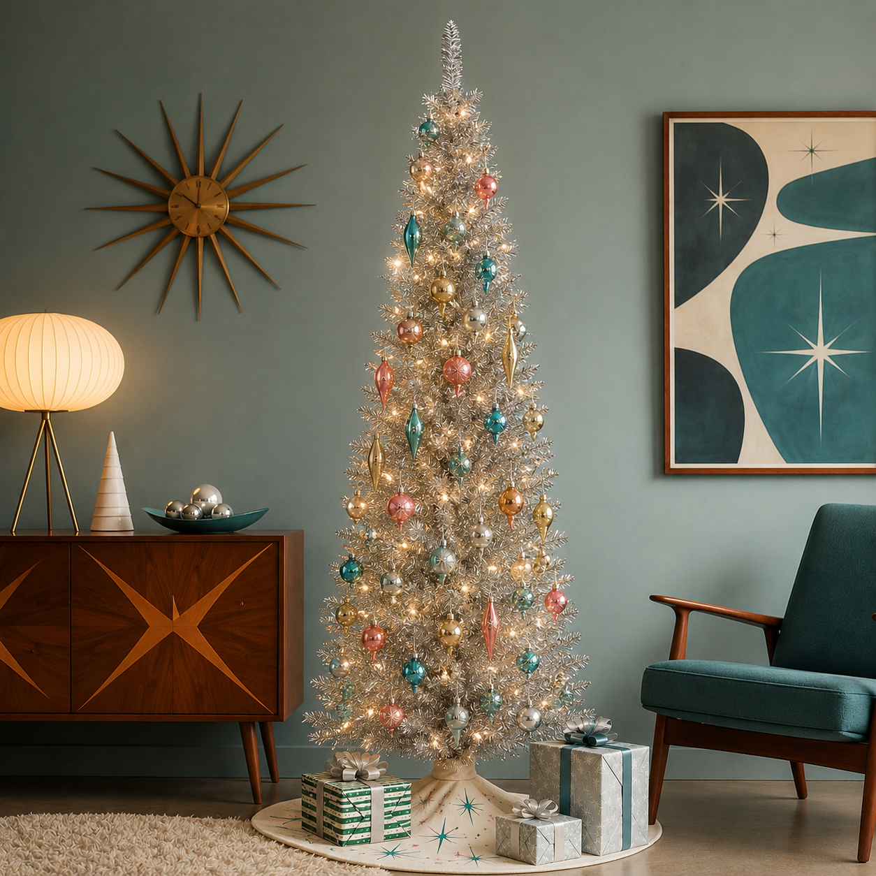 7FT Pencil Tinsel Tree | Silver