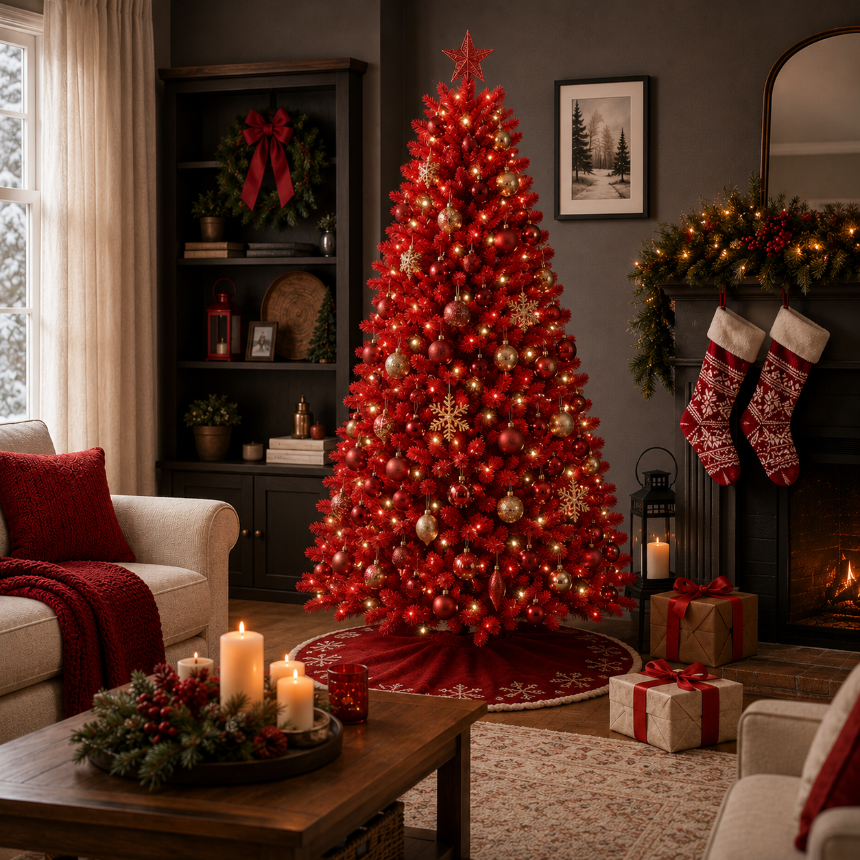 Red Artificial Christmas Tree | 4-6FT | Unlit