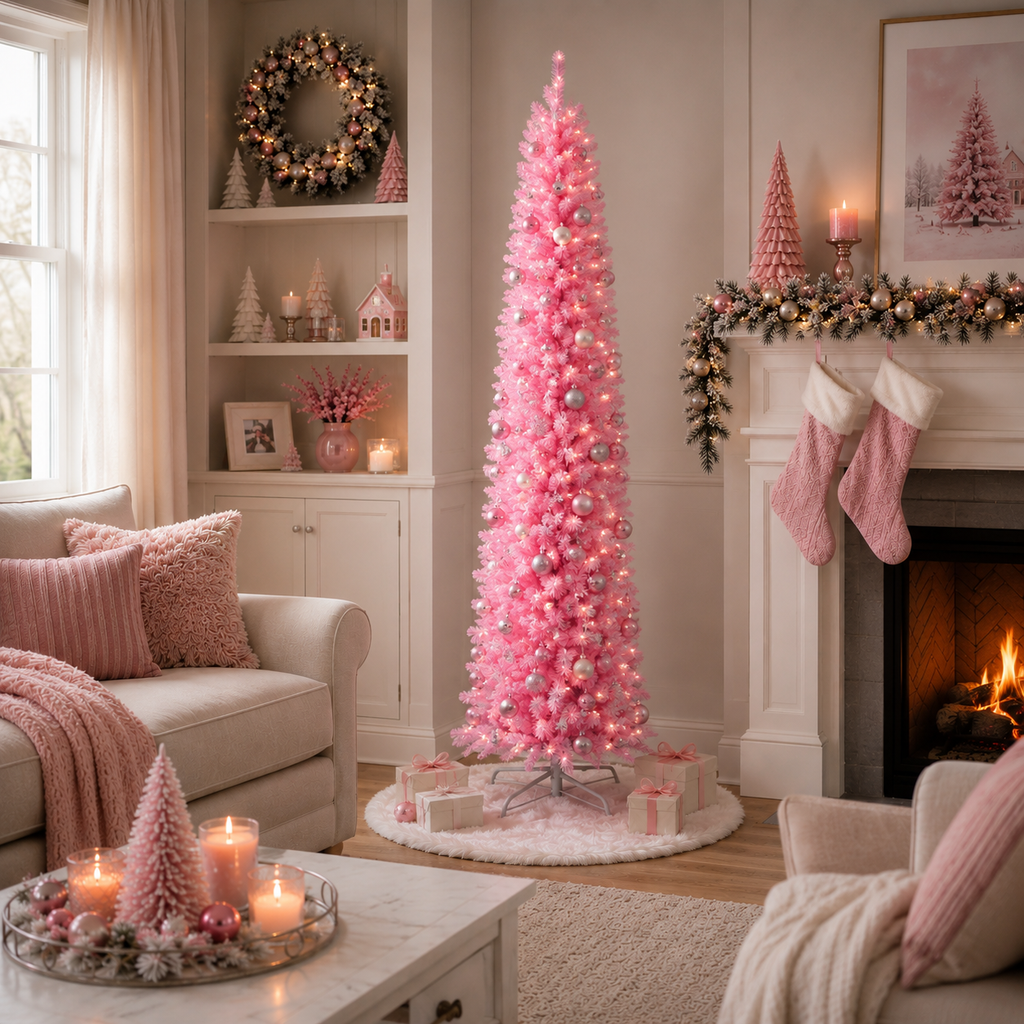 Pink 7.5FT Pencil Christmas Tree | Unlit