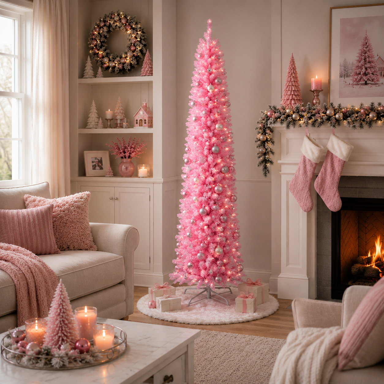Pink 7.5FT Pencil Christmas Tree | Unlit