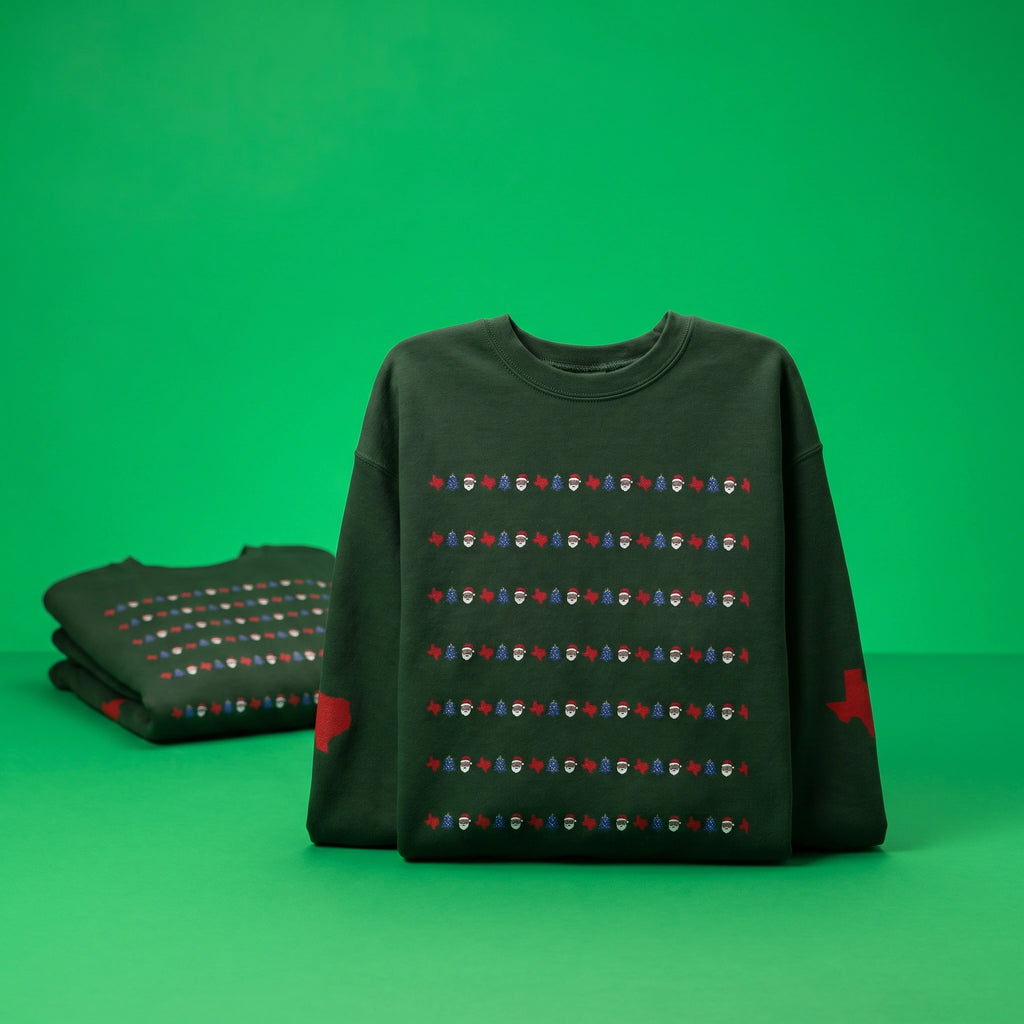 Texas Bluebonnet Christmas Sweater | Classic Christmas Texas BlueBonnet & Santa Clause Pattern Sweatshirt