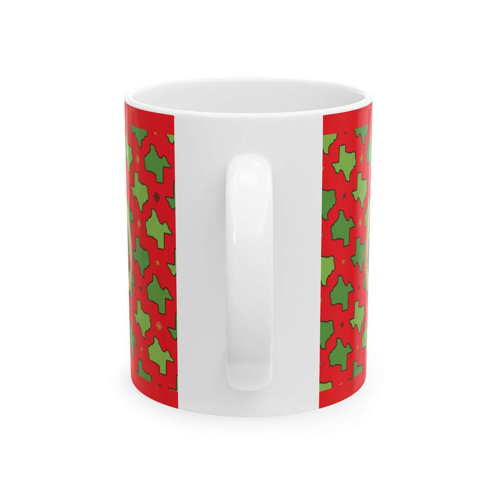 Classic Christmas |Texas Ornament Mug - Red & Green State Pattern Holiday Coffee Cup (11oz)