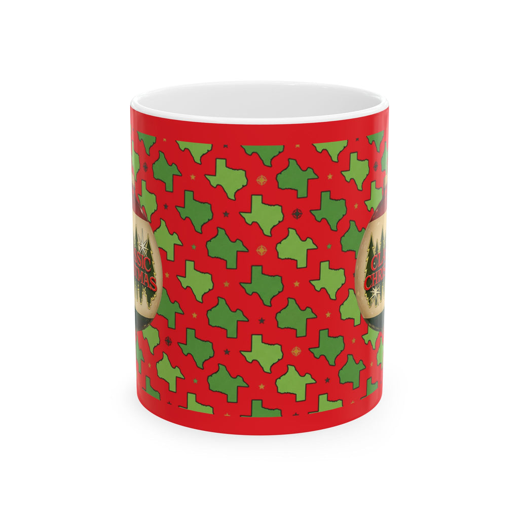 Classic Christmas |Texas Ornament Mug - Red & Green State Pattern Holiday Coffee Cup (11oz)
