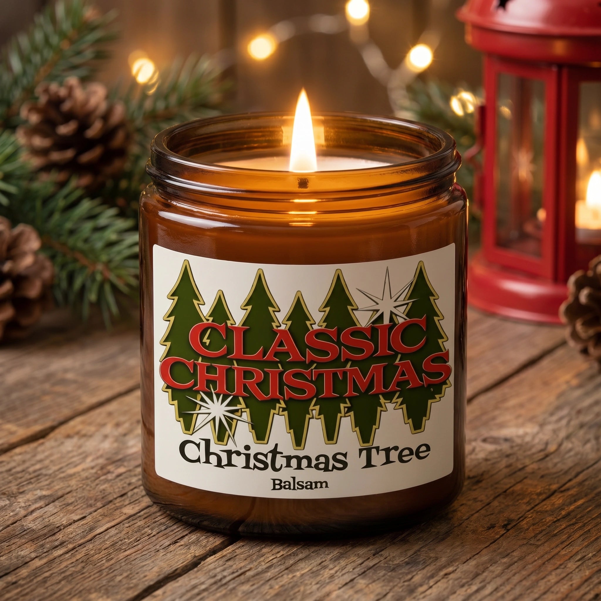 Classic Christmas Tree Balsam Candle | 100% Soy |  Amber Jar | 3"x2" 9OZ