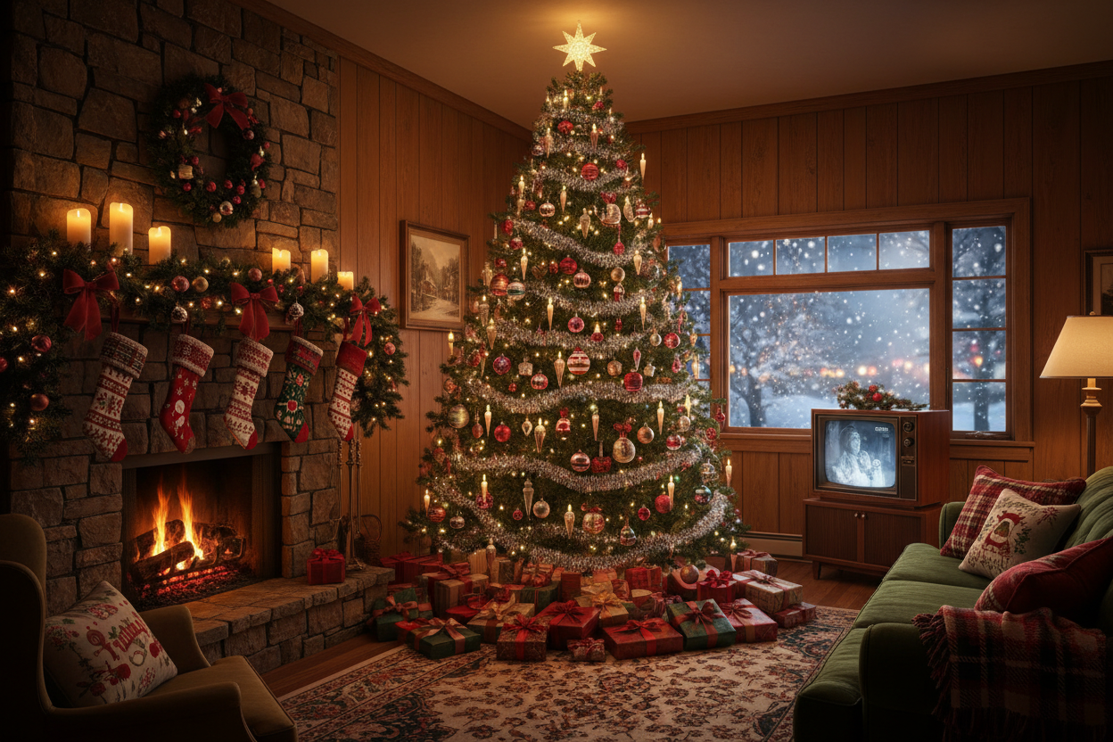 Nostalgic Over-the-Top Christmas Living Room